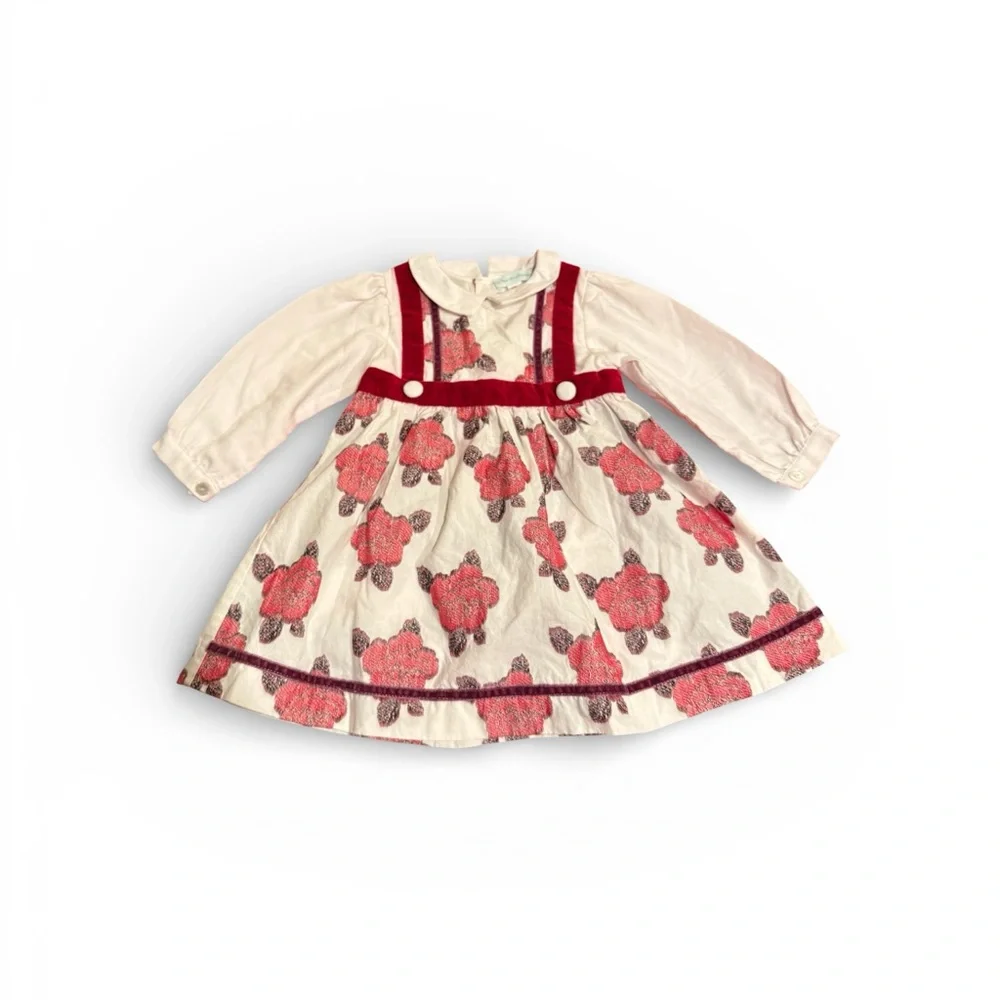 La Fleur & Le Papillon Floral Red and White Formal Collared Dress Baby 18 Months